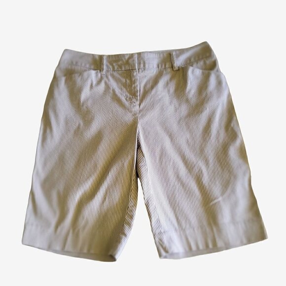 JONES NEW YORK Sport Stretch Striped Bermuda Shorts ~ Tan & White ~ Size 4 - Picture 1 of 6